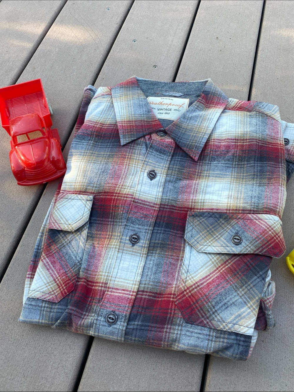 Weatherproof Kids Plaid Button-Down Shirt - Red, Gray & Cream